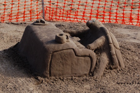 Sand sculpture - Turtle pianist at Scarborough
